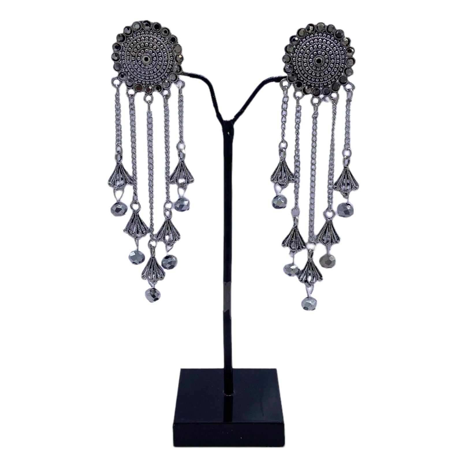 Oxidised Earrings with Five Hanging Tassel