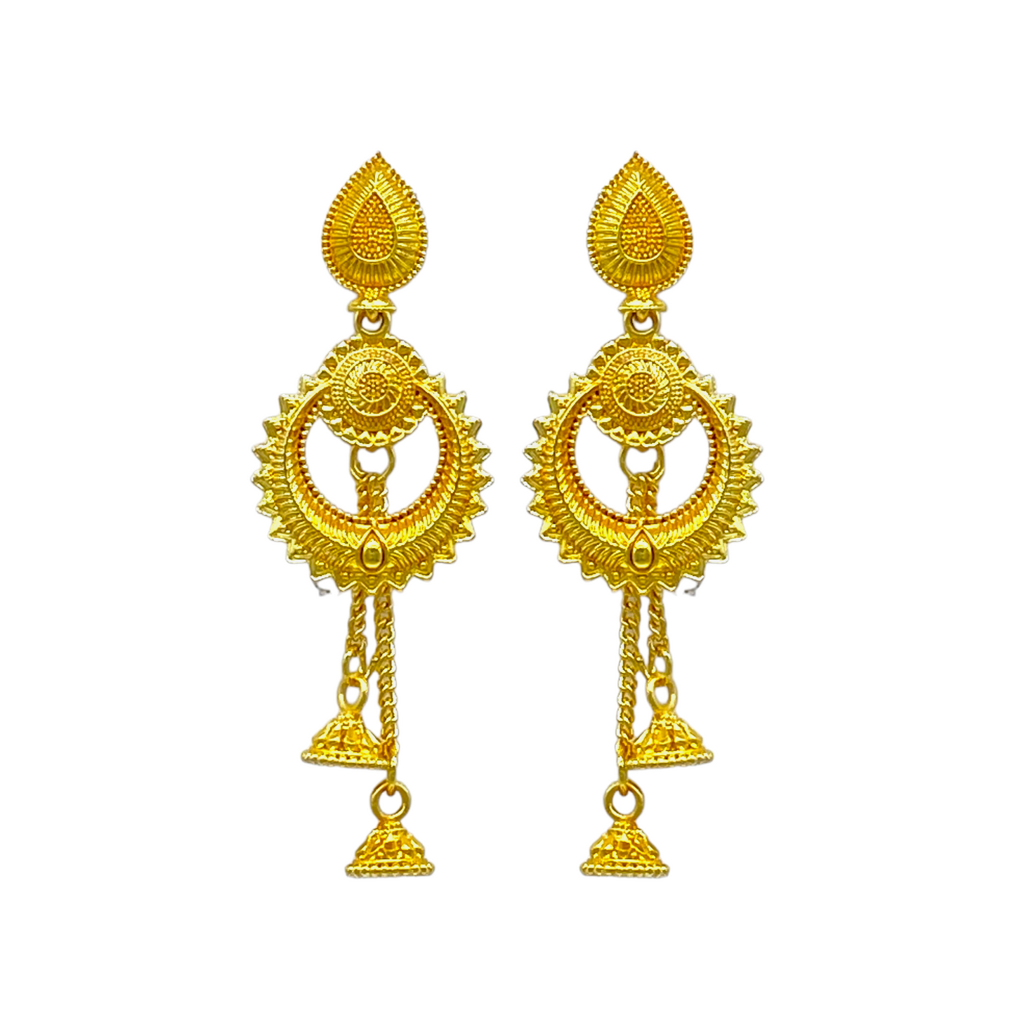 Gold Chandbali Earrings with Stylish Dangling chain with Zumkha