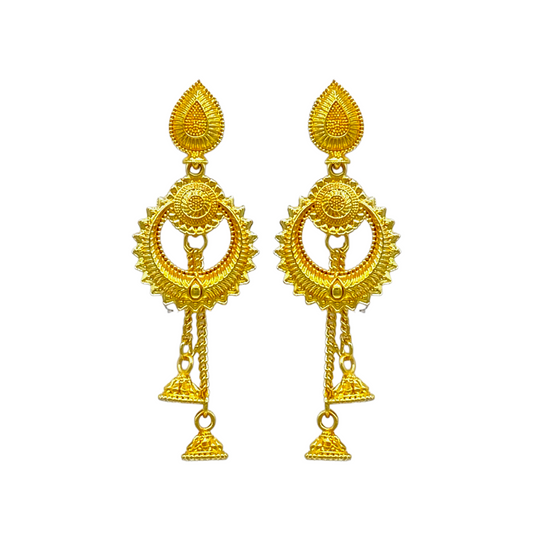 Gold Chandbali Earrings with Stylish Dangling chain with Zumkha