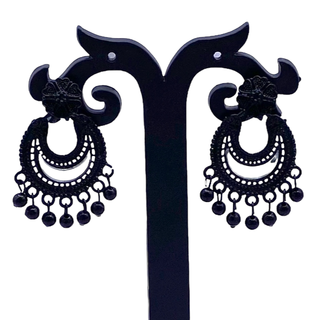 Black Chandbali  Earrings with Glass work