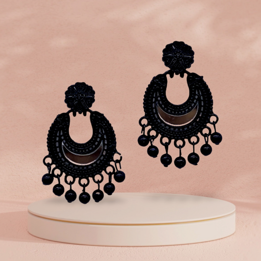 Black Chandbali  Earrings with Glass work