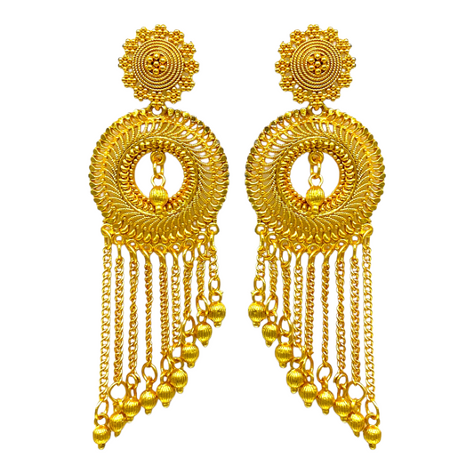 Gold Chandbali with Step Layered Earrings