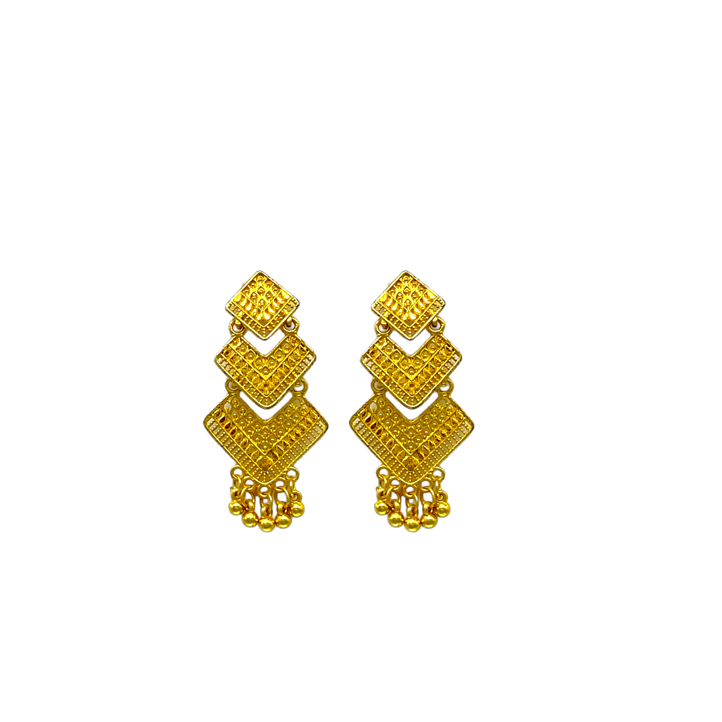 Gold Small Earrings with triple layered Geomatric design