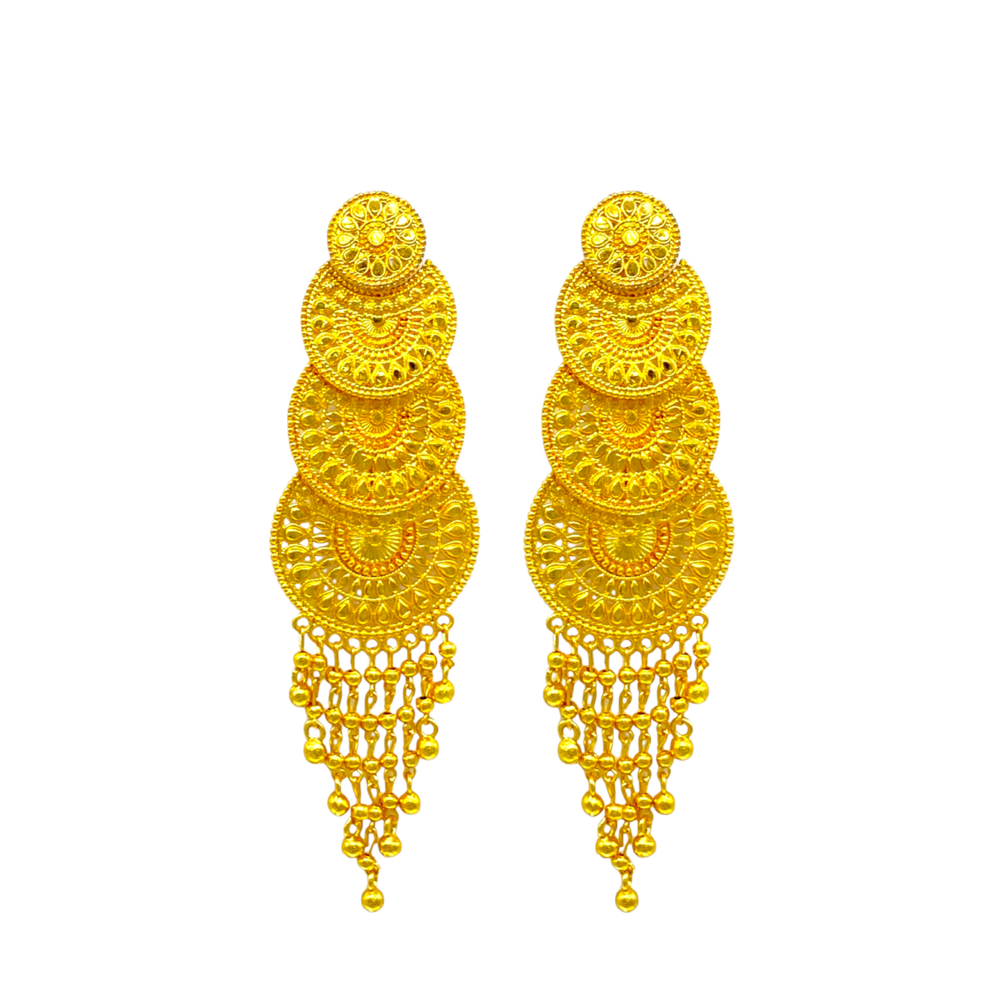 Gold Layered Earrings with gold beads tassel