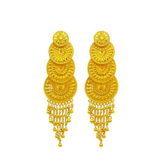 Gold Layered Earrings with gold beads tassel