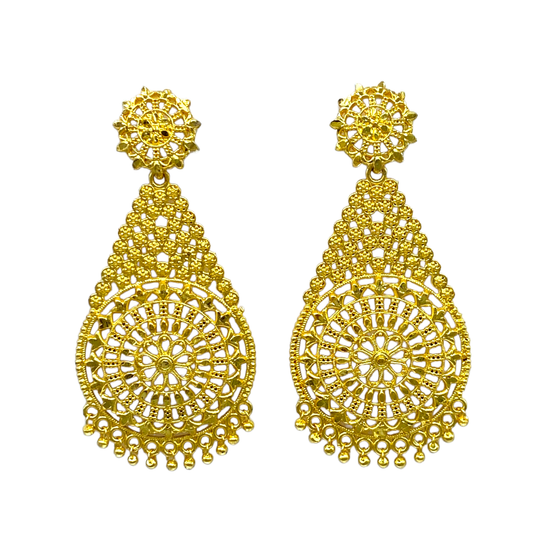 Gold Circular Ethnic Long Earrings