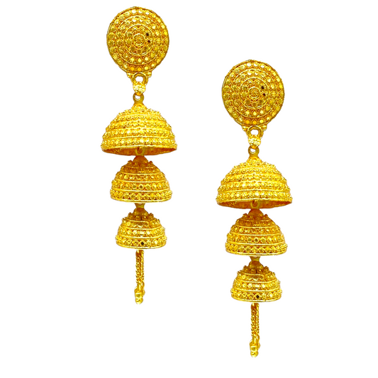 Gold Triple Layered Zumkhi Earrings