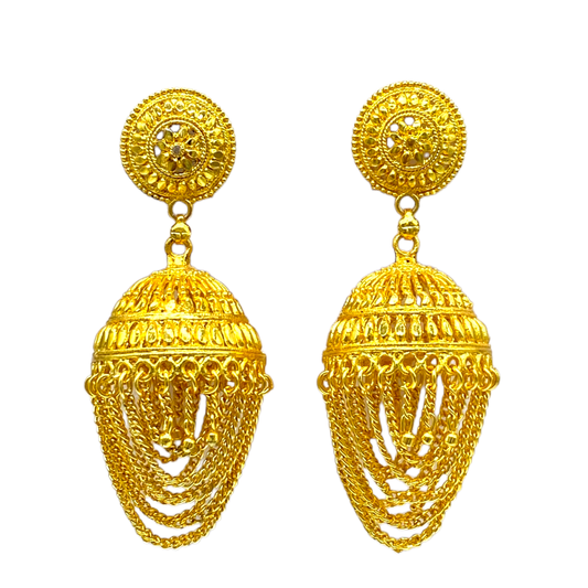 Gold Zumkha with Chain tassel Earrings