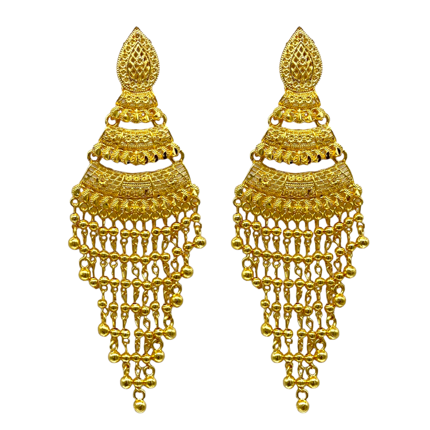 Dangling  Gold Earrings with Gold Beaded tassel