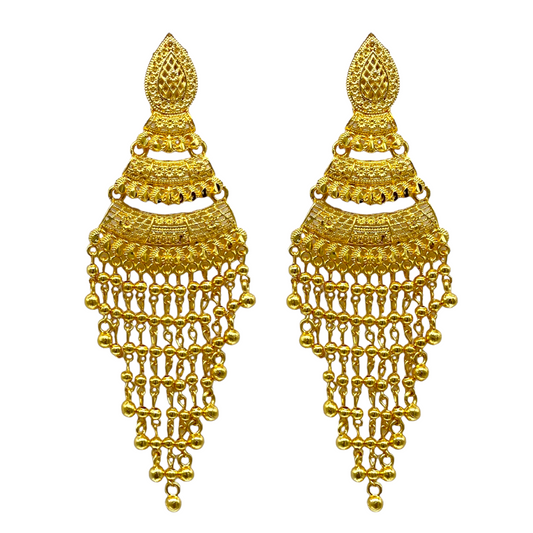 Dangling  Gold Earrings with Gold Beaded tassel