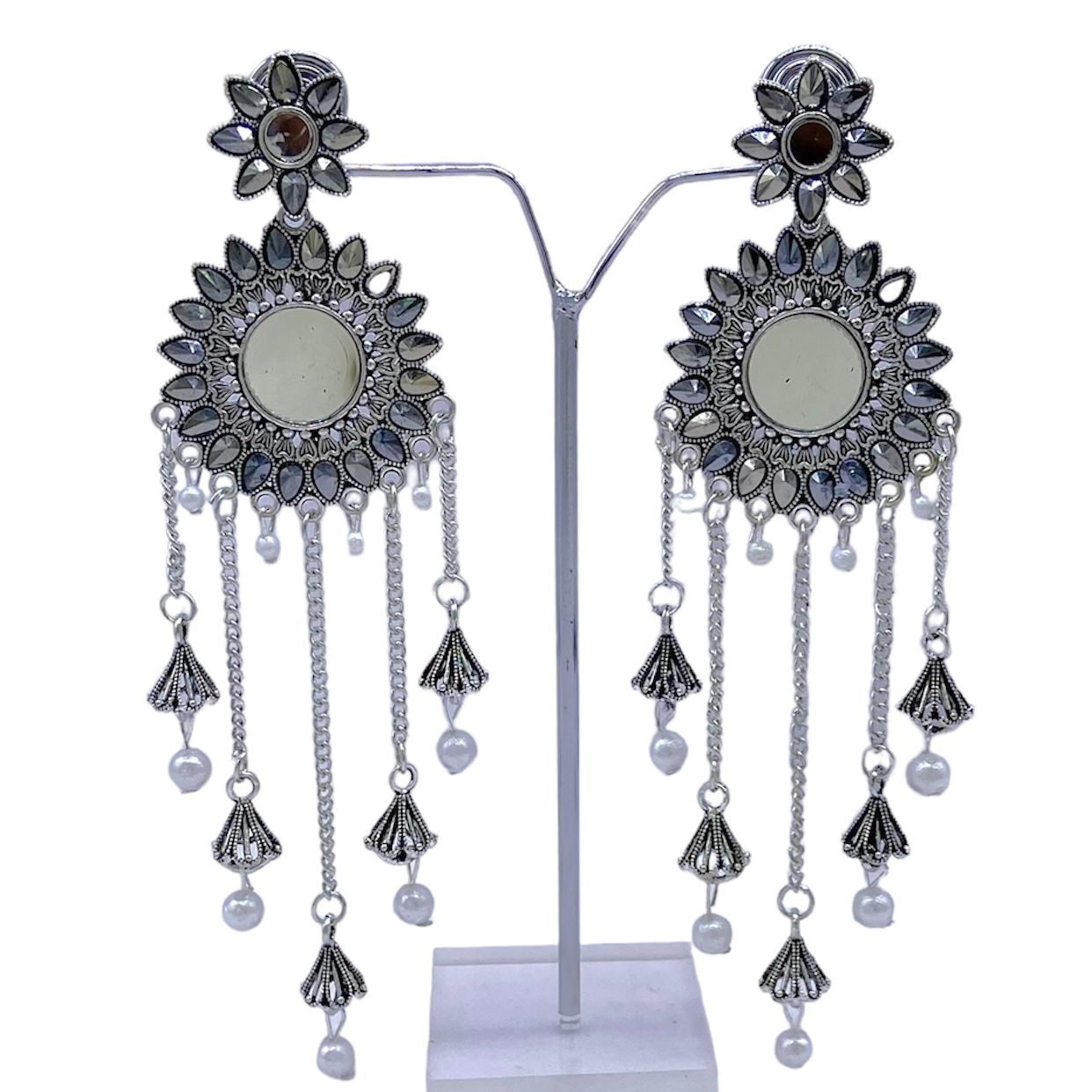Shining Mirror long Oxidised Earring