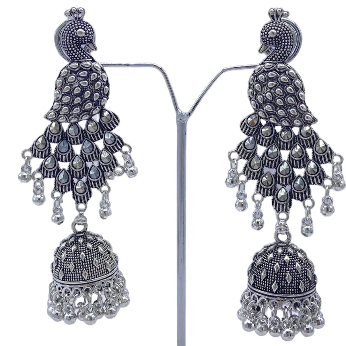 Peacock with  Feather Oxidised Earrings