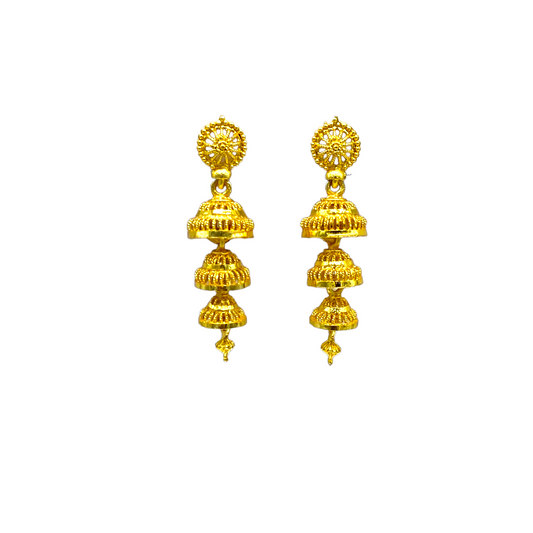 Small Three step design Zumkhi Gold Earrings