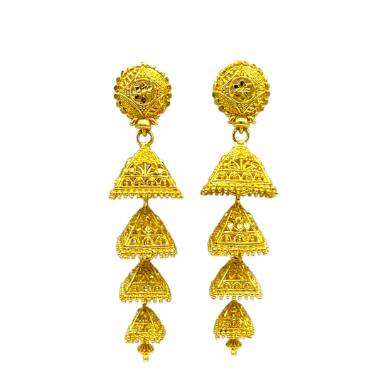 Gold four layerd Square Ethnic Earrings