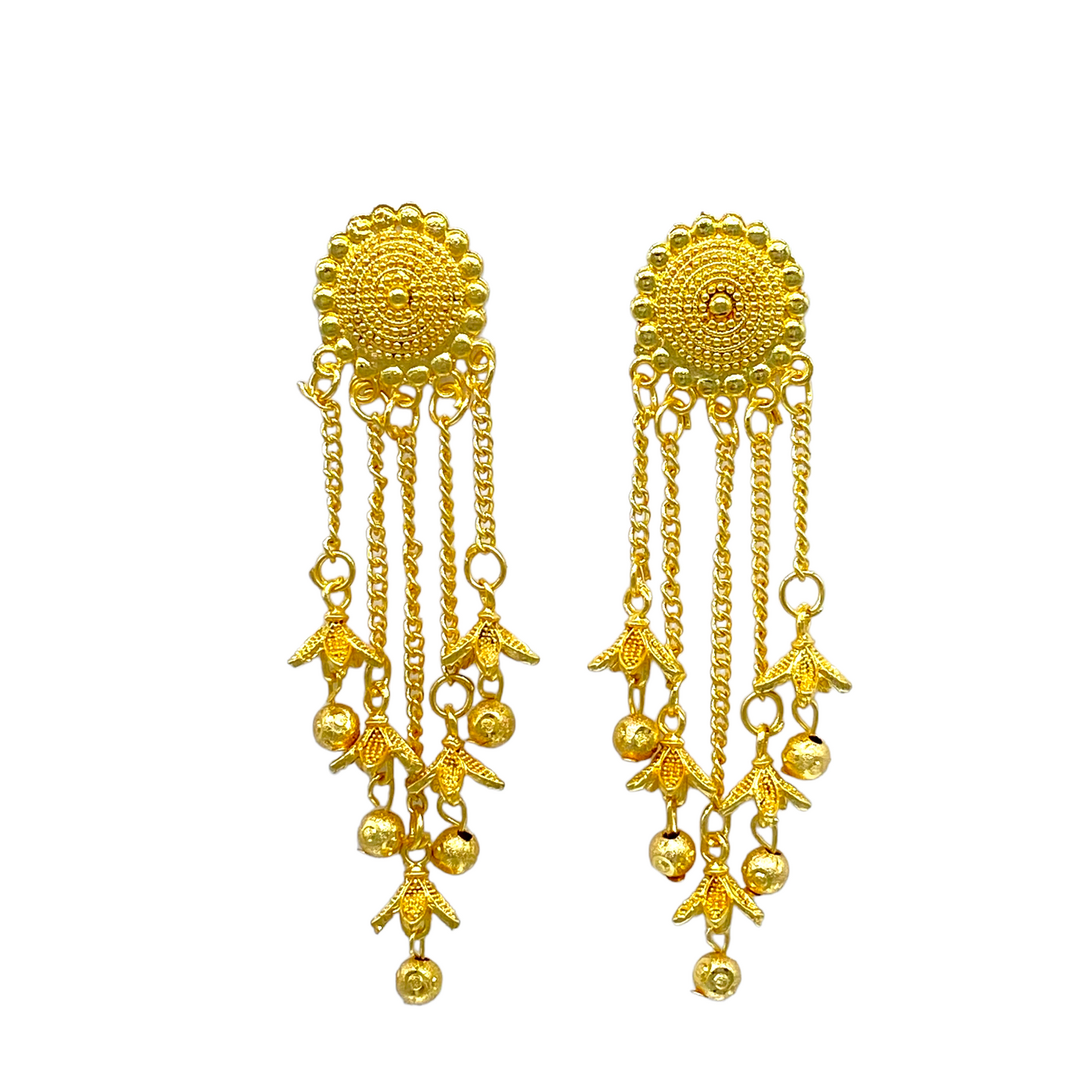 Gold circular studded Earring with gold chain tassel and small zumkhi