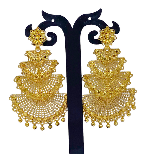 Peacock Head Four step Long Gold Earring