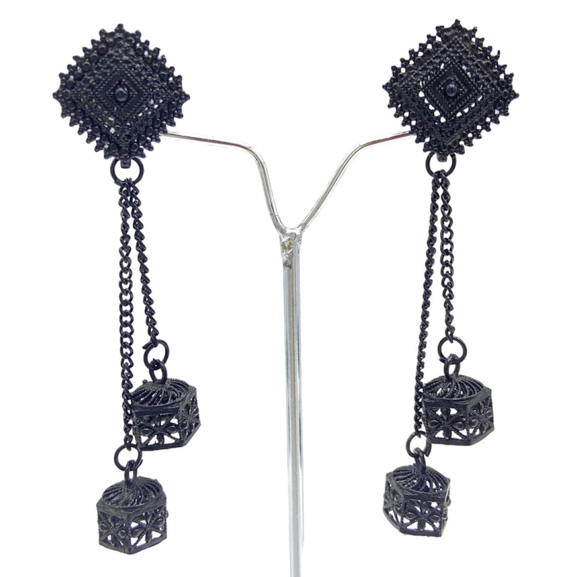 Square shape Studded zumkha drop Oxidised Black Earring