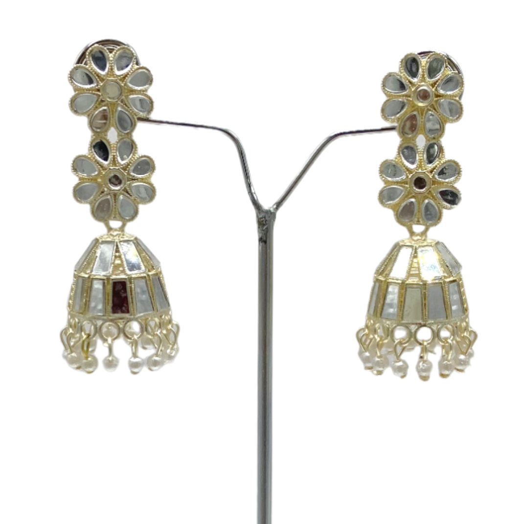 Dual Step White Gold Earrings