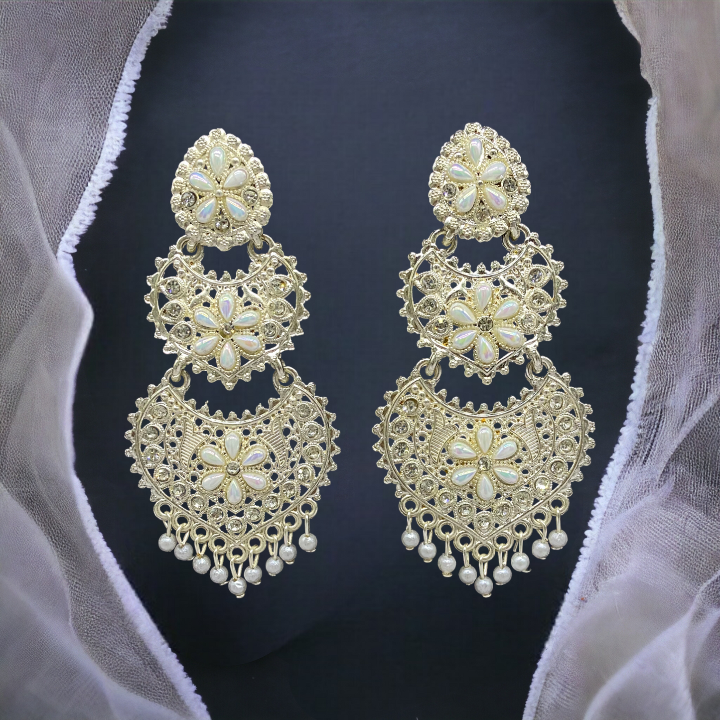 Dual Layer Radiant White Gold Earrings