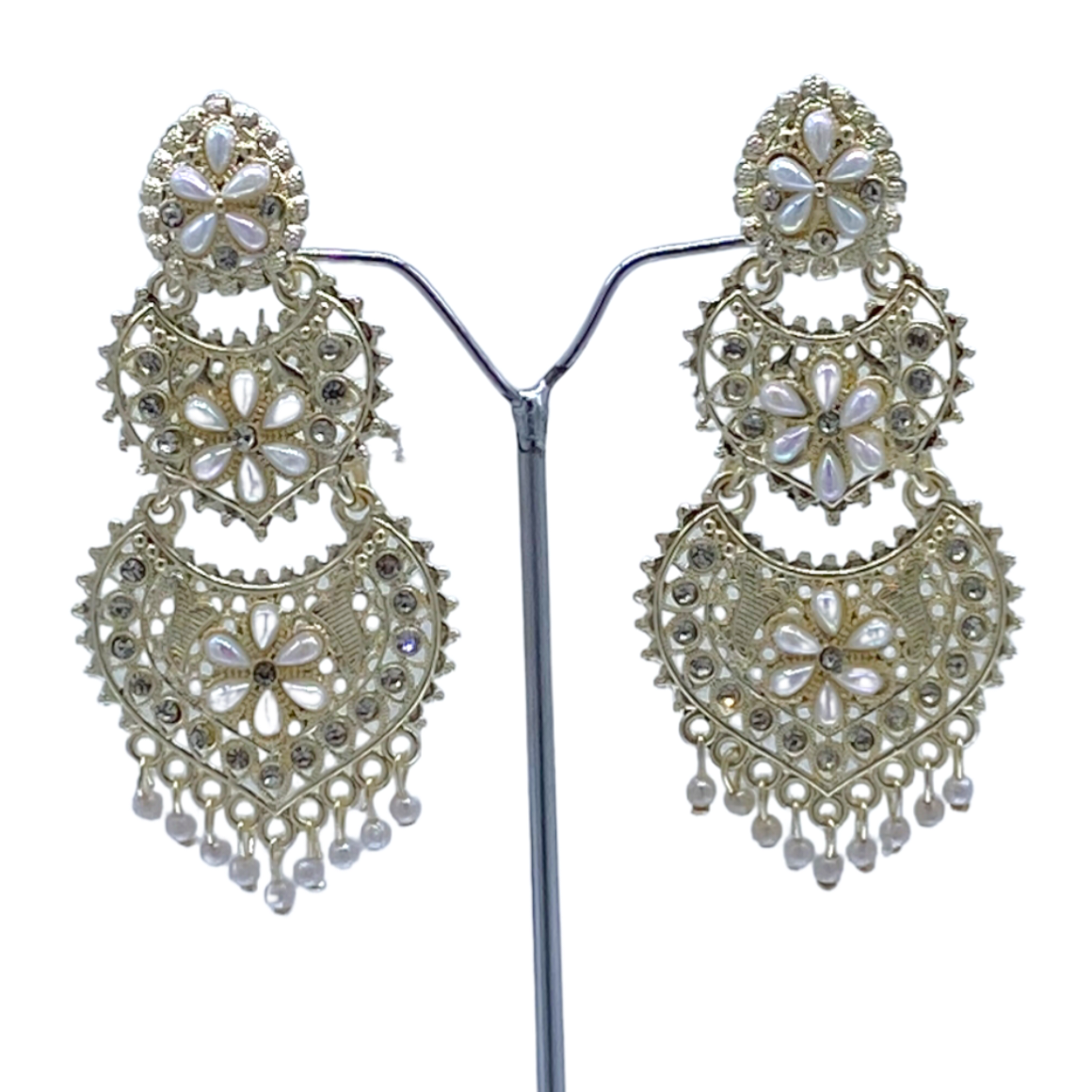 Dual Layer Radiant White Gold Earrings
