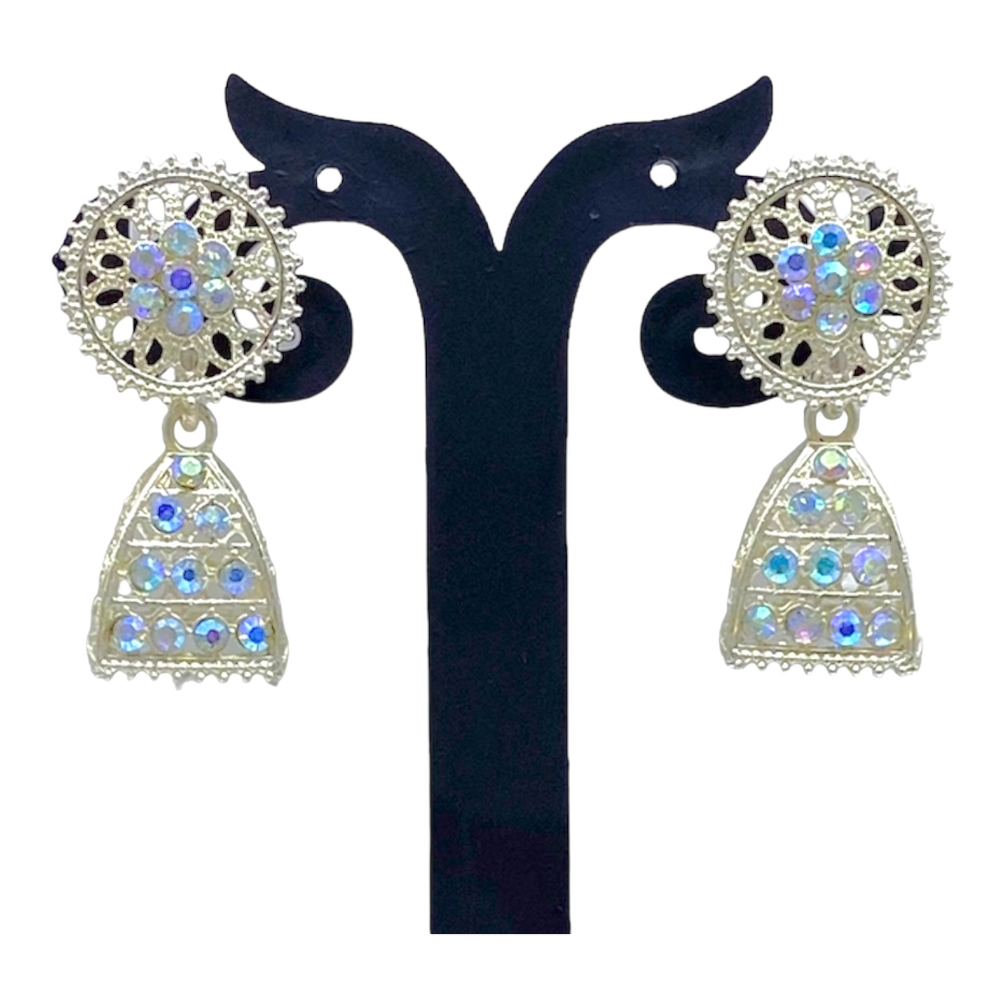 Circular head and Square Zumkhi White Gold Earrings