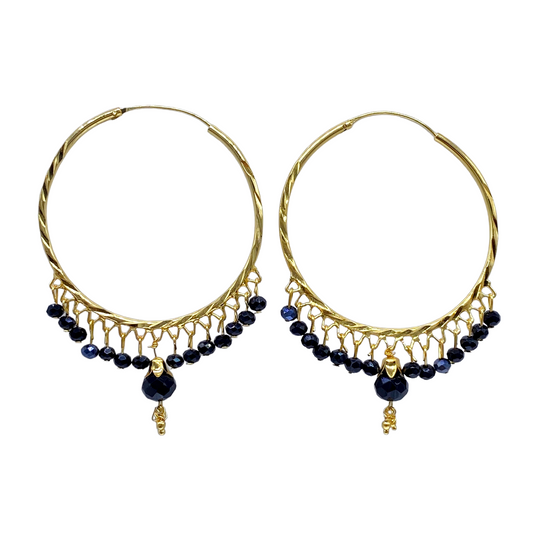 Big Gold Hoops Earrings with Black  Crystal