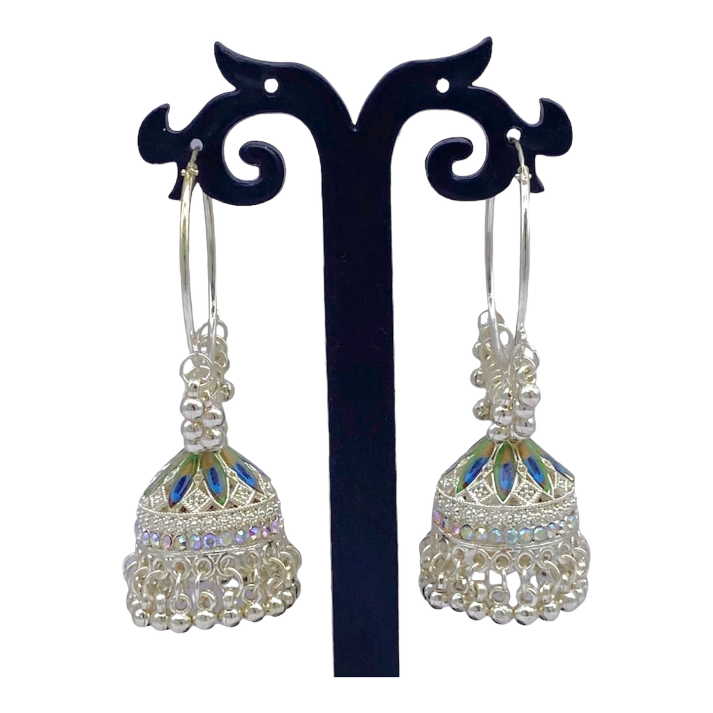 Feather Print White Gold Hoops Earrings