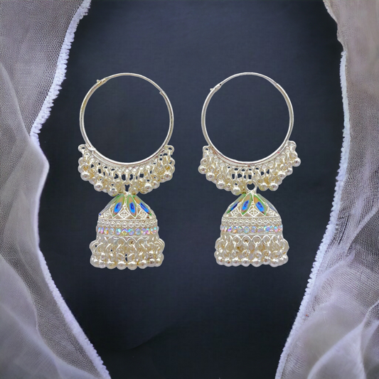 Feather Print White Gold Hoops Earrings