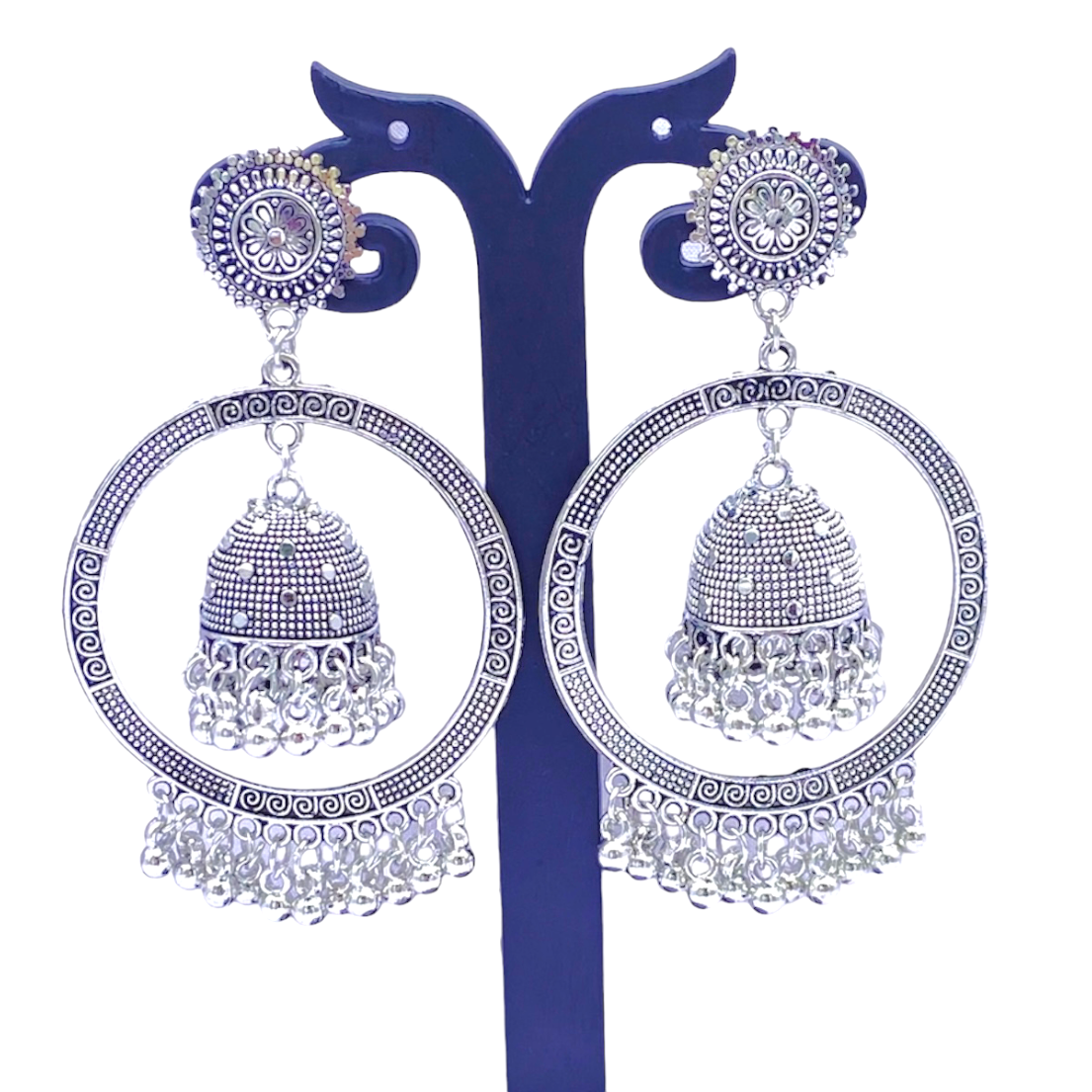 Oxidised Circular Earring With Stylish Zumkha in Middle