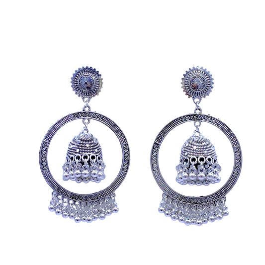 Oxidised Circular Earring With Stylish Zumkha in Middle