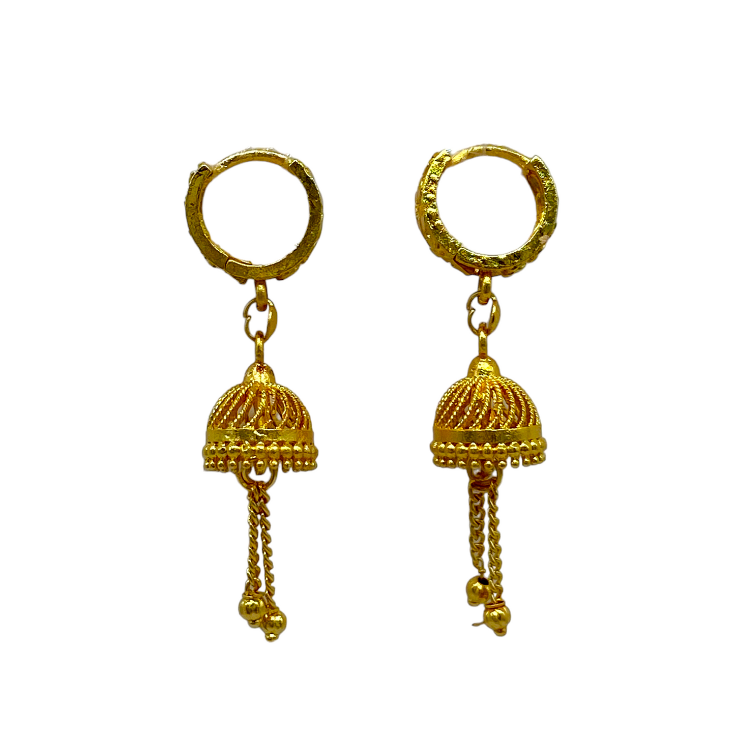 Gold Hoops Earring with Hanging Chain