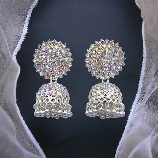 Stone Studded White Gold Zumkhi Earring