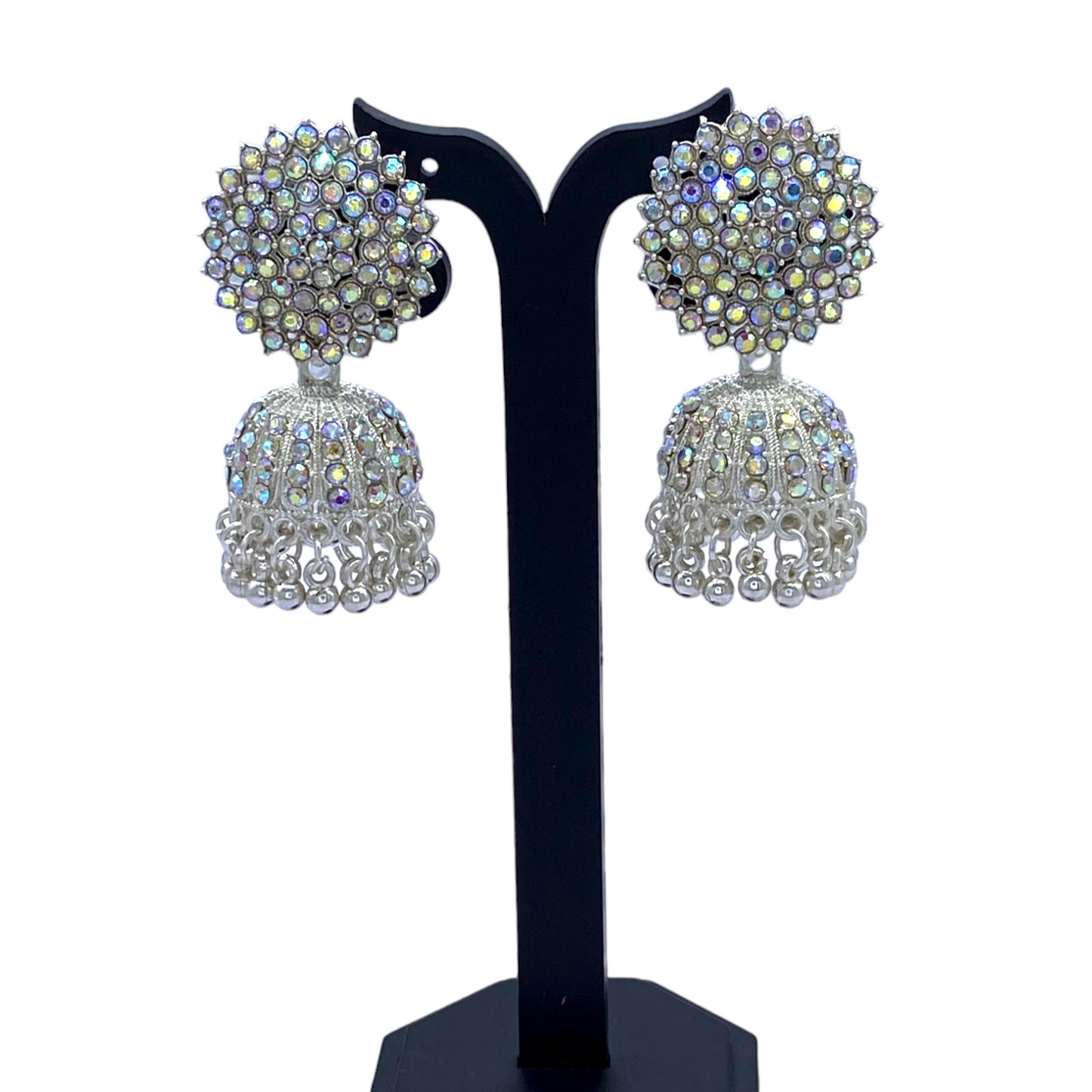Stone Studded White Gold Zumkhi Earring