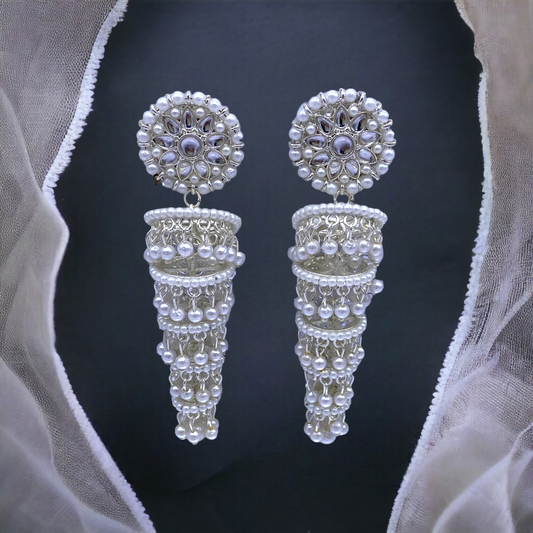 White Gold Layered Zumkha Earring