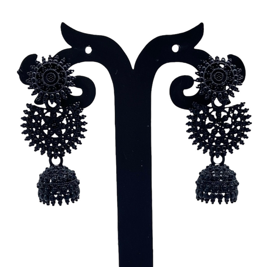 Small Oxidised Black Earring with Delicate Zumkhi
