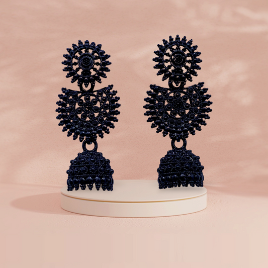 Small Oxidised Black Earring with Delicate Zumkhi