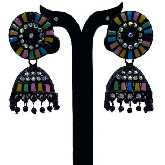 Multy color Stone work All Black Zumkha Earring