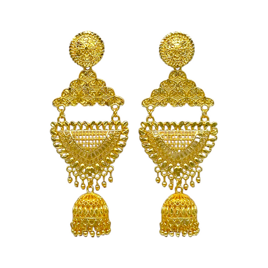 Gold Dual Earring with Hanging Jumka