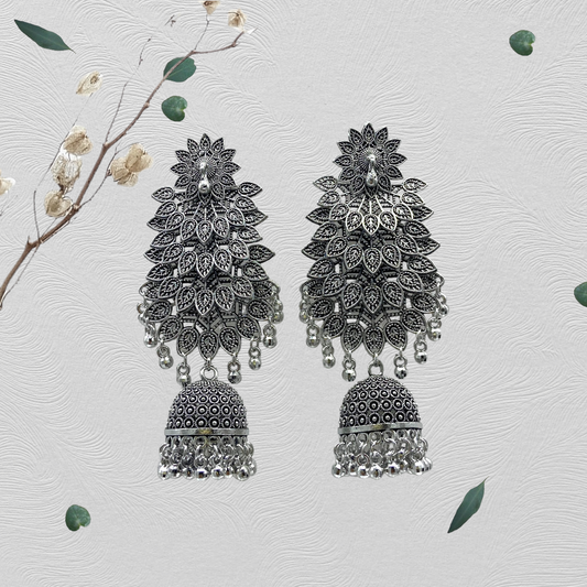 Peacock Headed four Step Oxidized Earring
