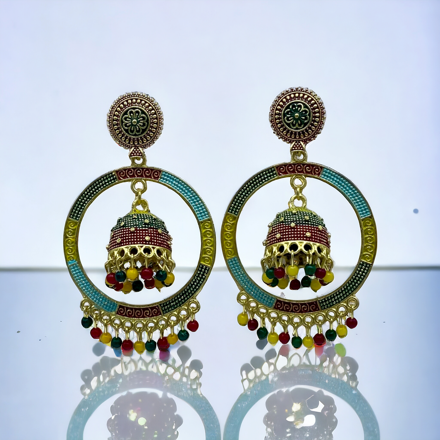 Multi Colour Circular Earring With Jumka
