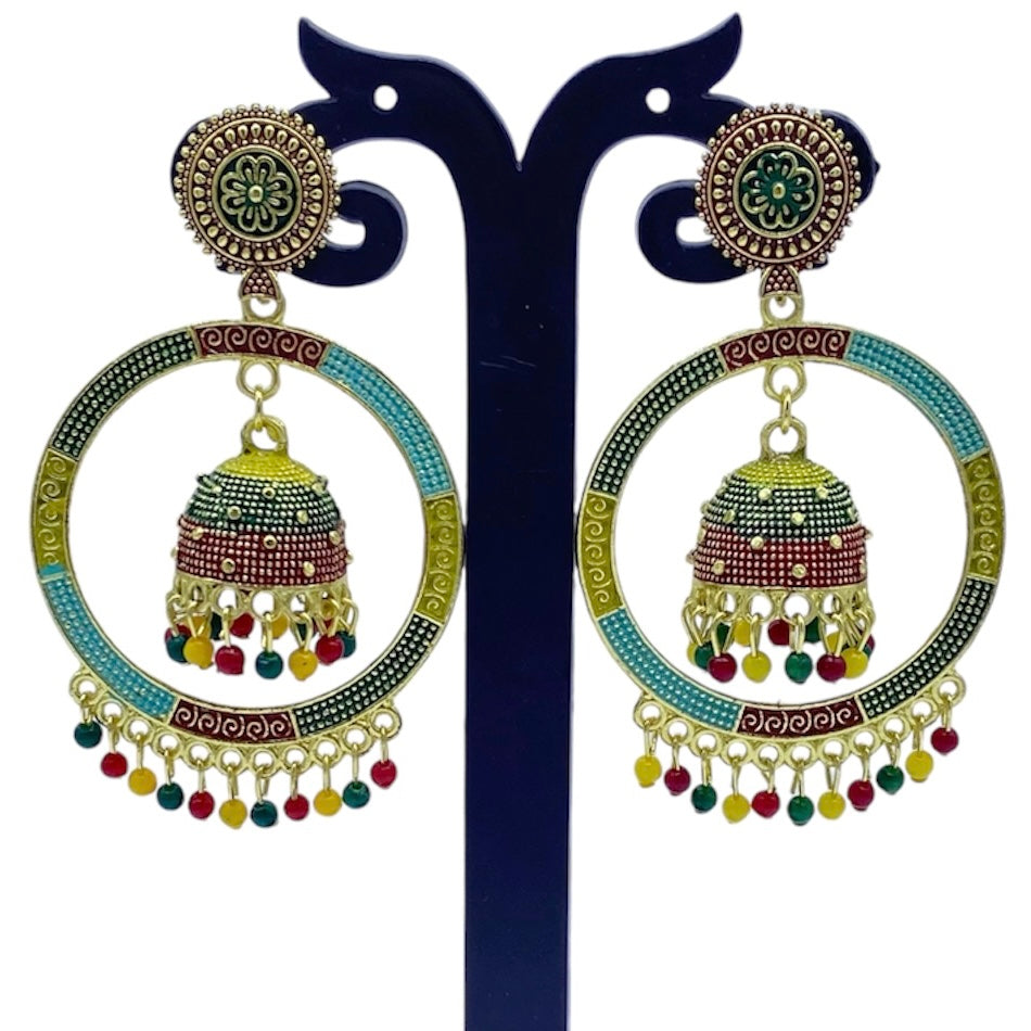 Multi Colour Circular Earring With Jumka