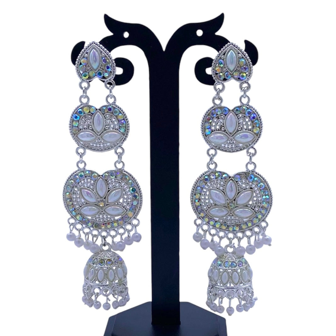 Dual Step Heart Shape White Gold Earring