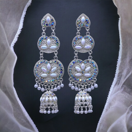 Dual Step Heart Shape White Gold Earring