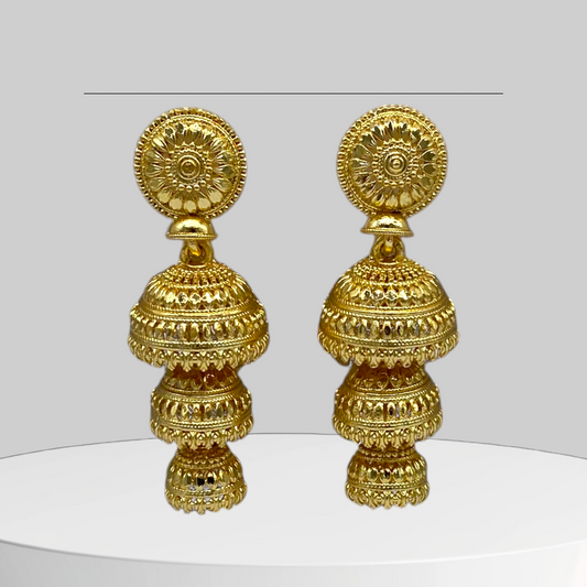 Triple Layered Zumkhi Gold Earring