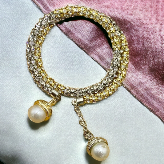 Classic Pearl Silver and Golden Combination Bracelet