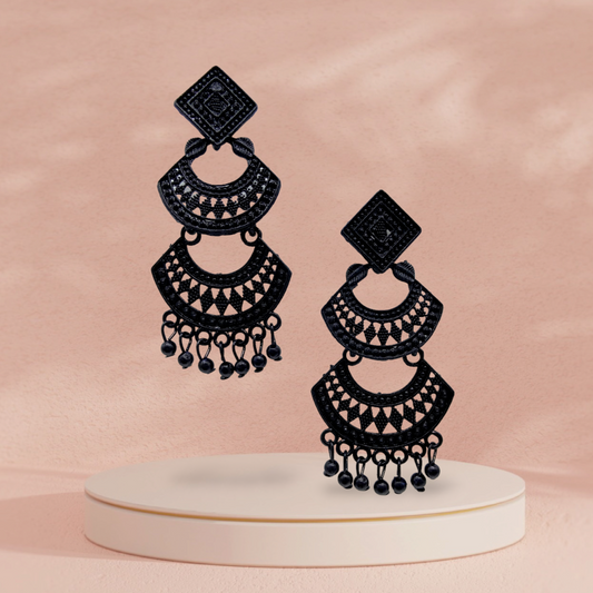 Dual Layered Trendy Oxidised  Black Earrings