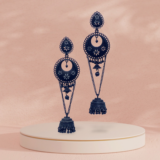 Chandbali Black Earrings with Zumkhi  Tassel