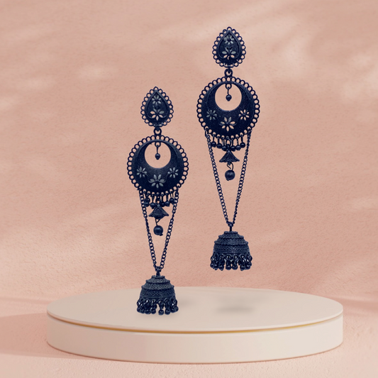 Chandbali Black Earrings with umkhi  Tassel