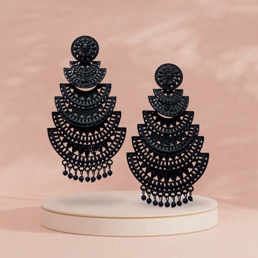 Oxidised Black Earrings with Five layered semi circular design