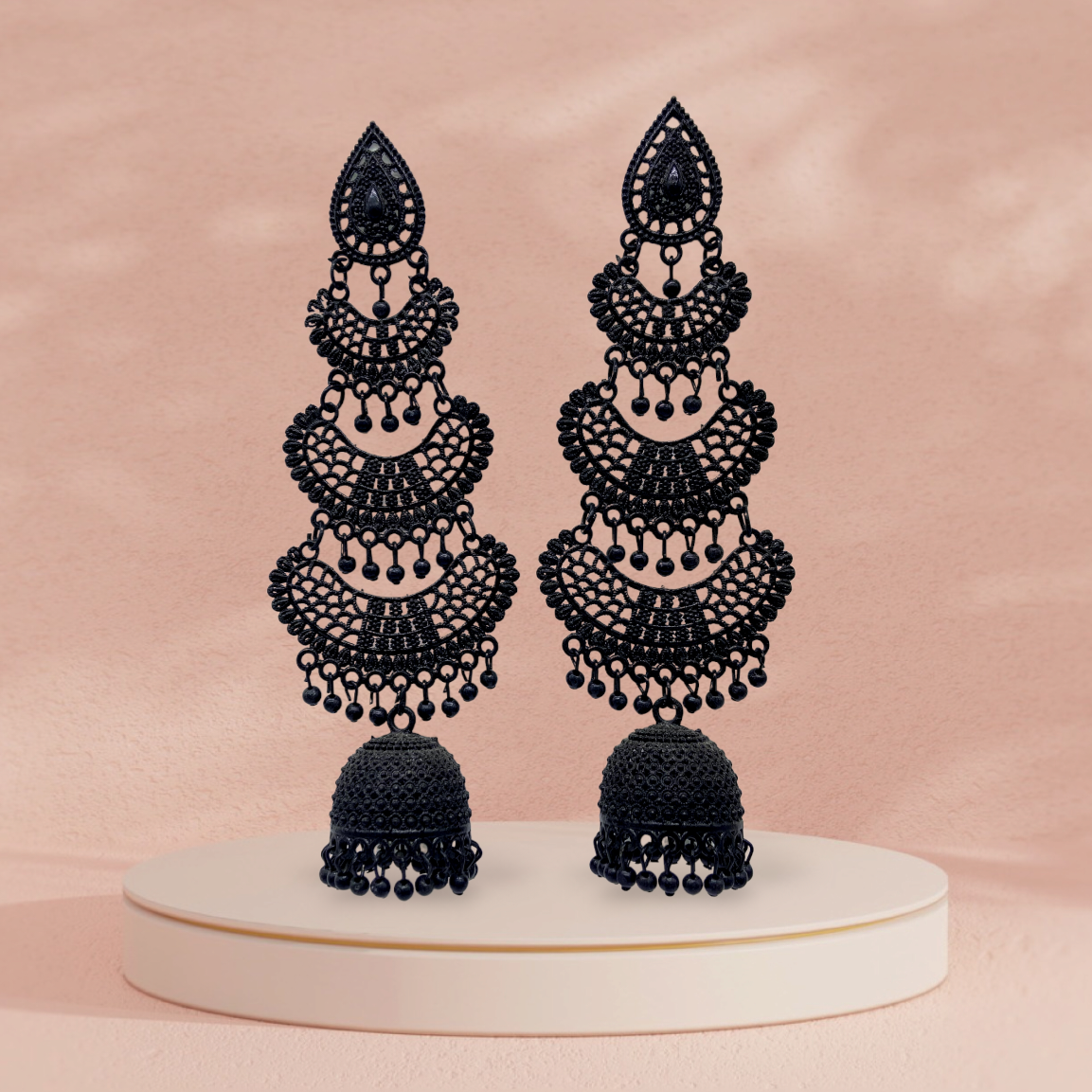 Stylish Triple Layered Oxidised Black Earrings